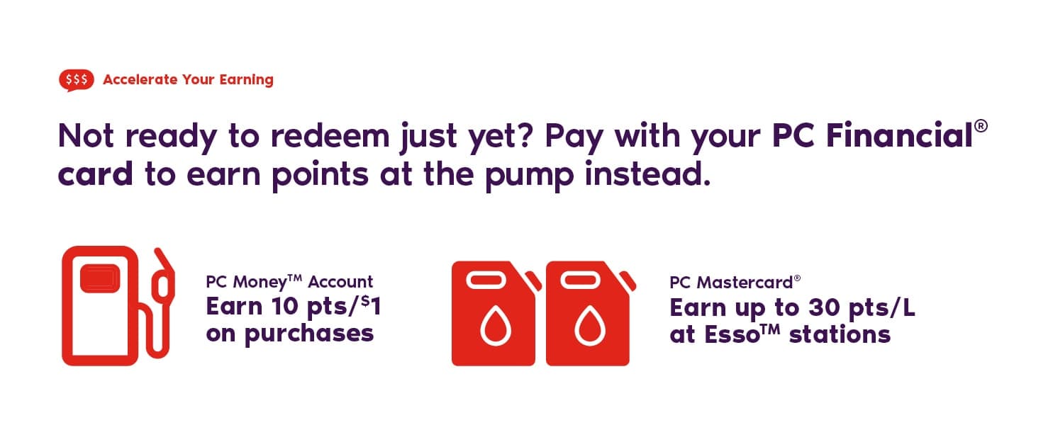 a promotional banner showing how to earn pc points when paying for gas with your pc financial card