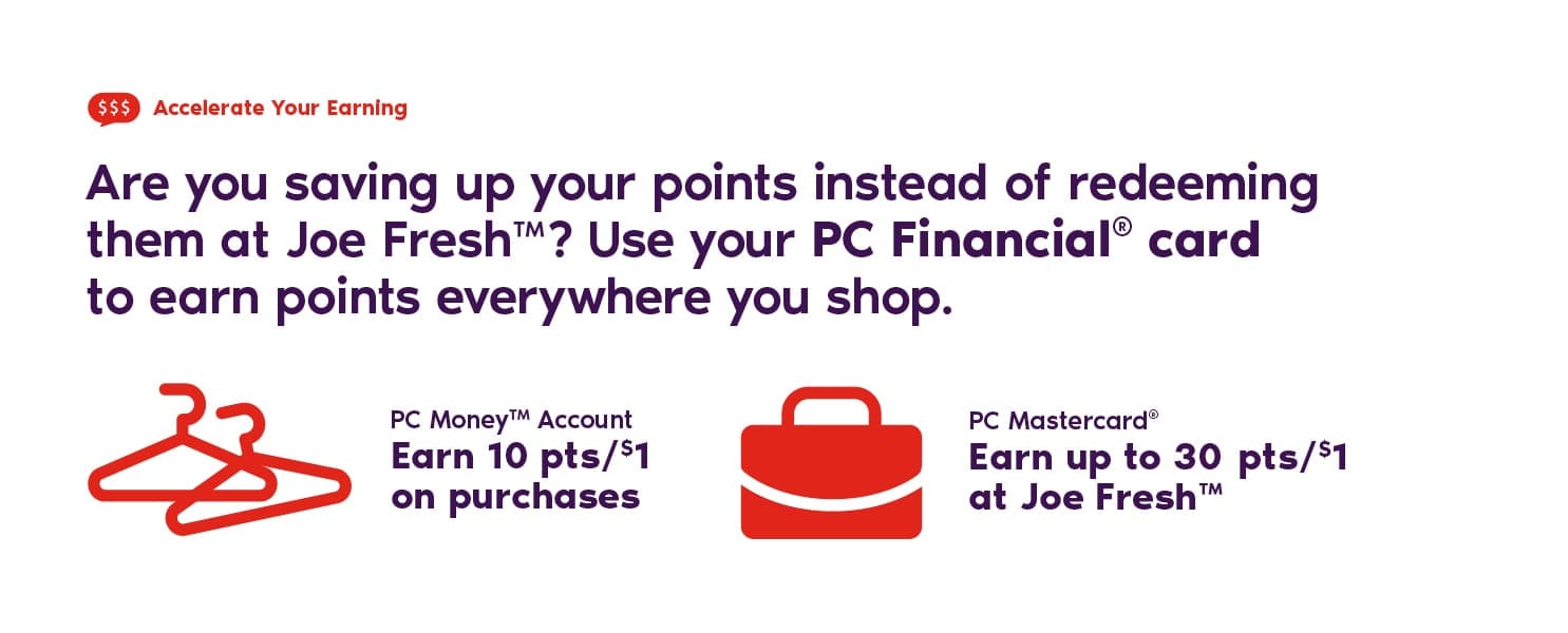a promotional banner showing how to earn pc points when shopping with your pc financial card