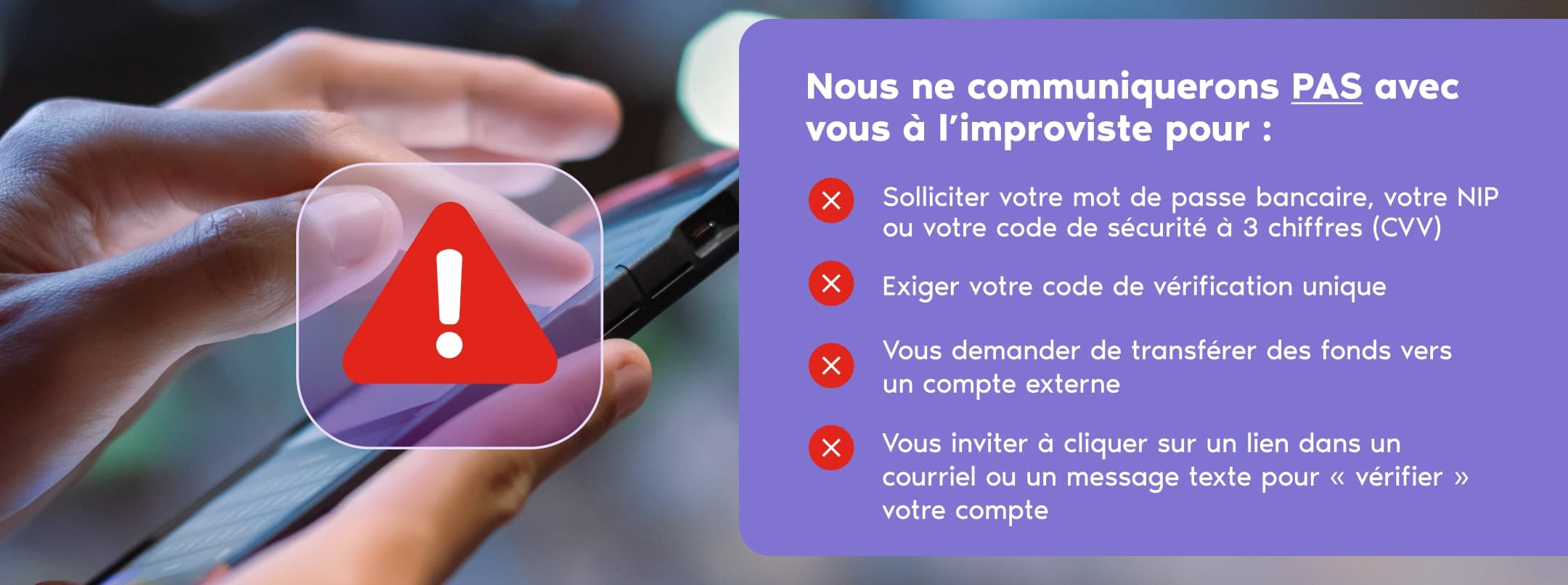 Services bancaires mobiles avec l’icône d’un panneau d’avertissement.