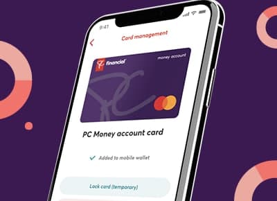 a pc money account card added to a mobile devices mobile wallet for ease of accessibility