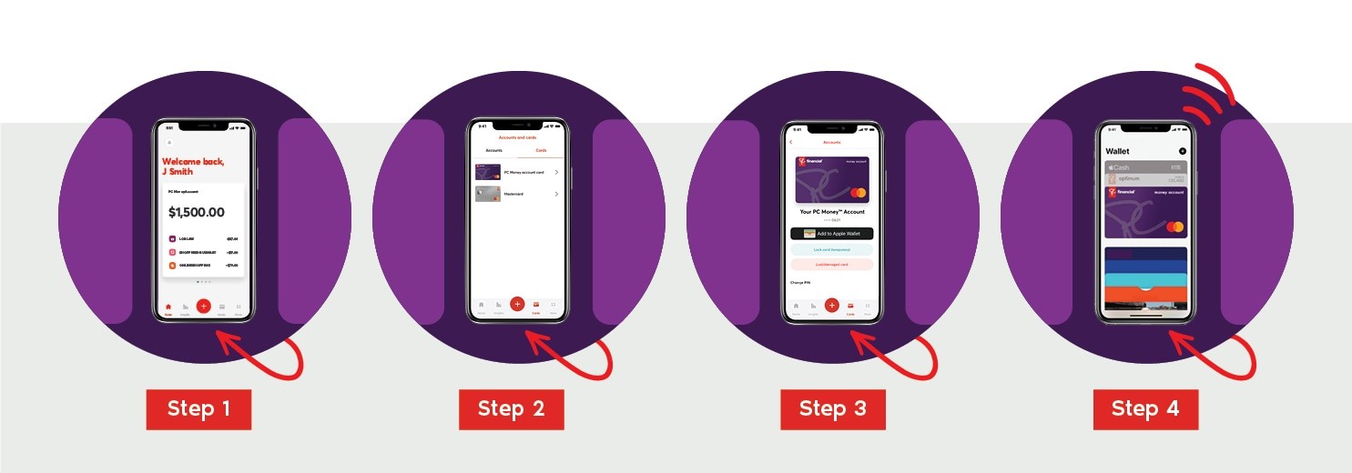 image of steps to set up PC Financial card on phone