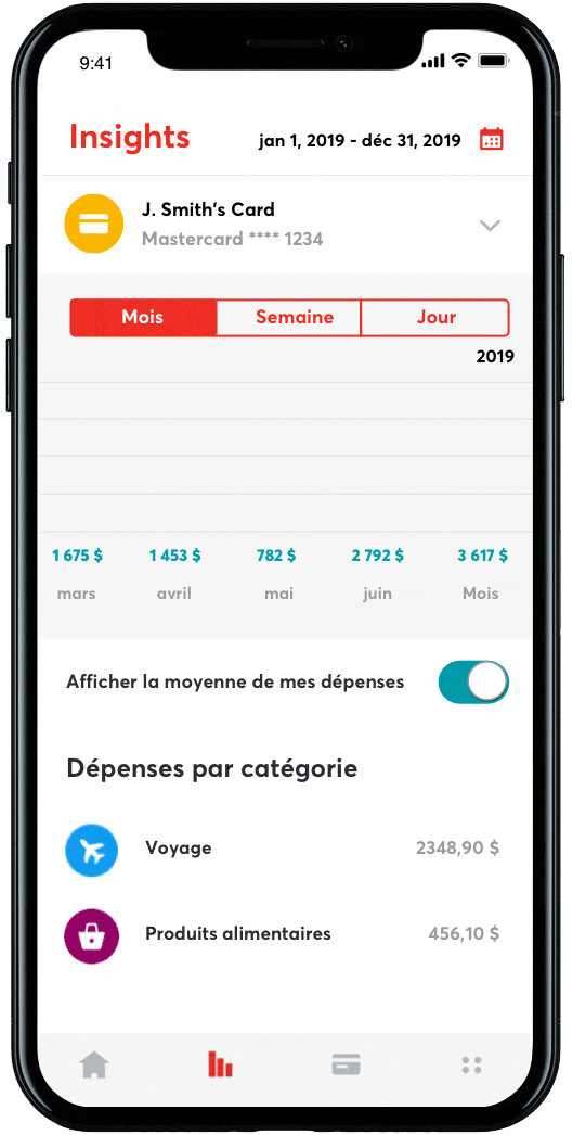 Smartphone with PC Financial online account showing a detailed picture of your spending